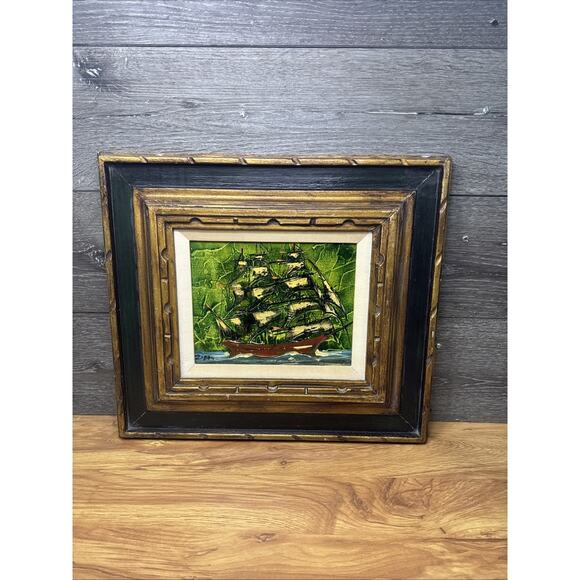 Vintage Seascape Oil Painting on Canvas Signed Zizza Framed Nautical Art 18.5x17 - Picture 1 of 10